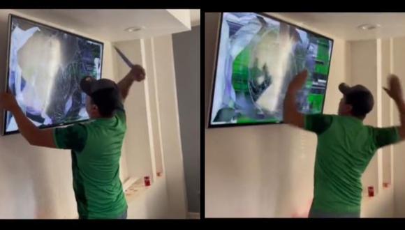 VIDEO: Apuñala su televisión por la eliminación de México del mundial